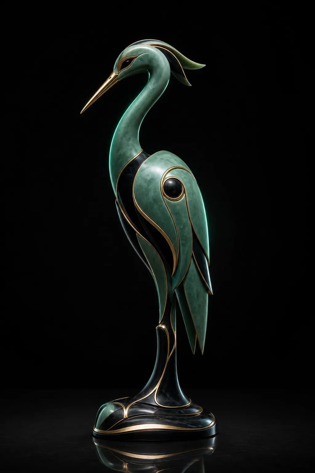 Jade and gold collectible heron figure